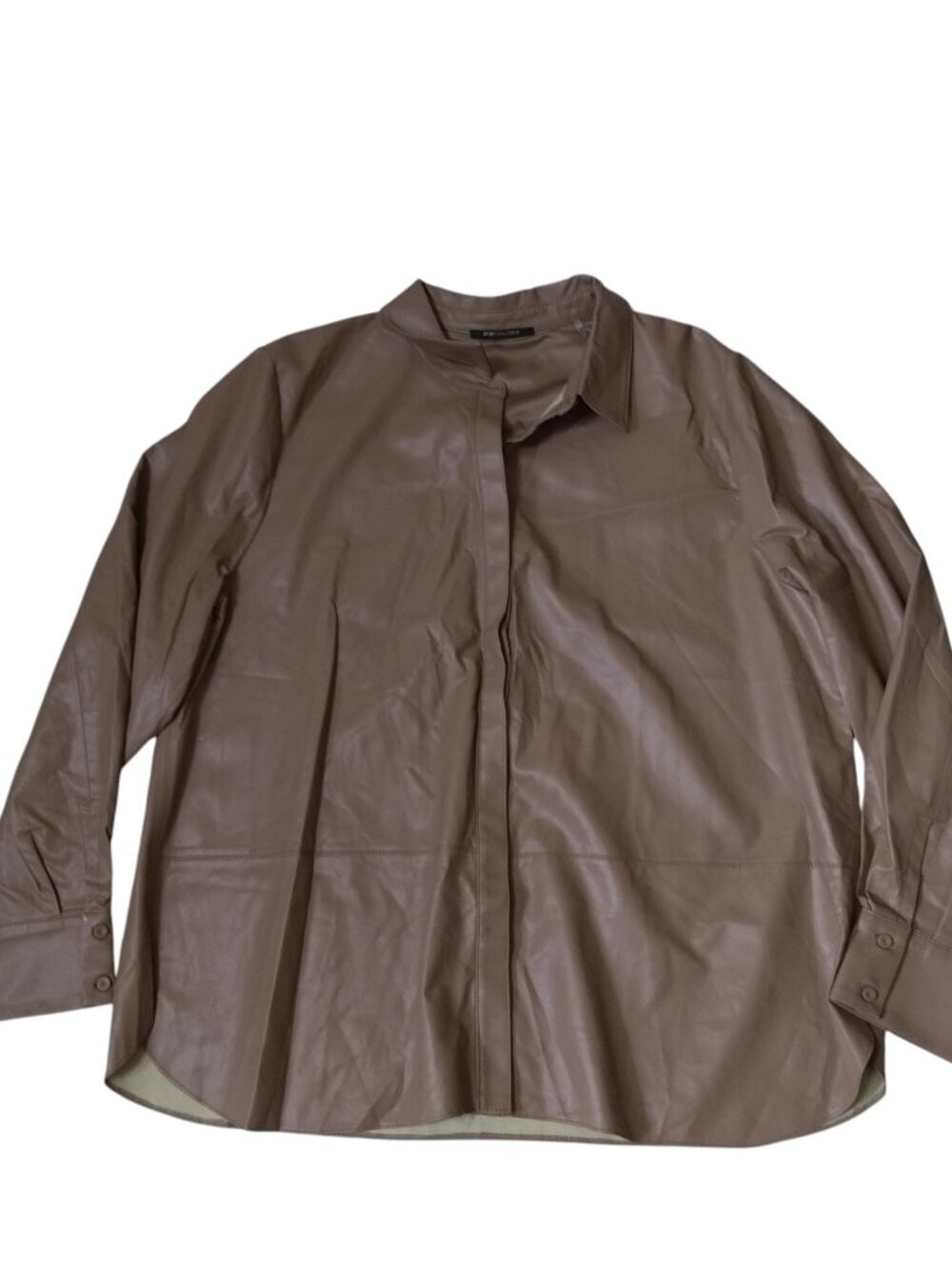 Kobi Halperin Aspen Faux Leather Button Front Shirt Tan Neutral Size XXL